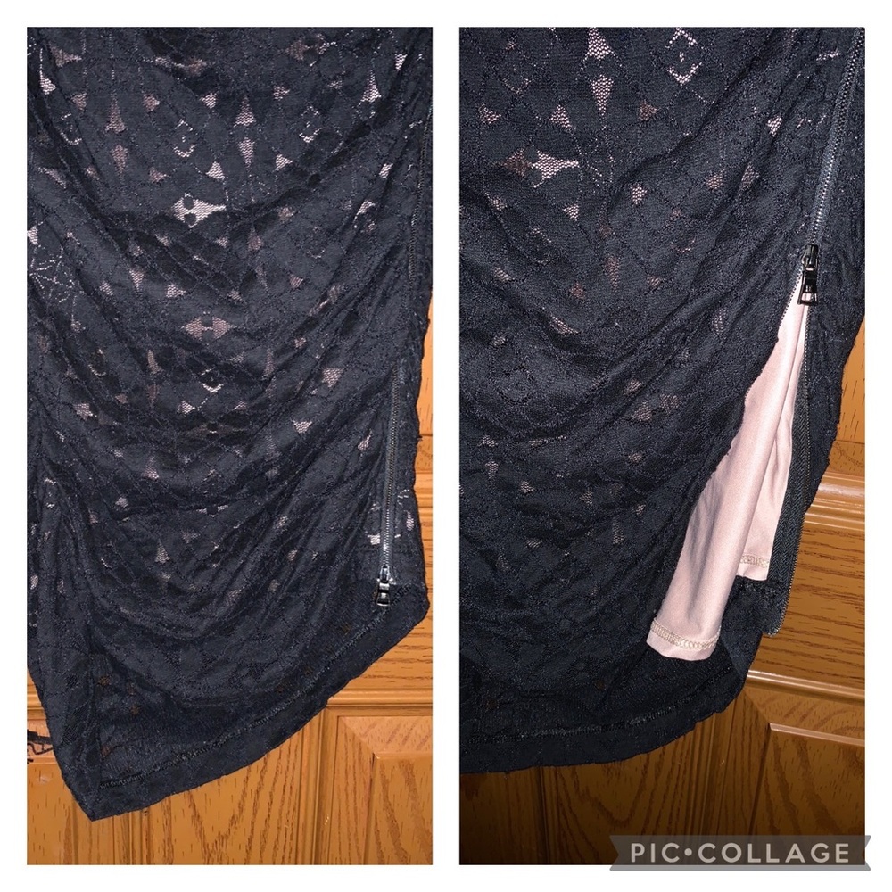 BCBGMaxAzria Alesandra Black Lace Long Sleeve Ruched Dress With Zipper Detail - Picture 10 of 16